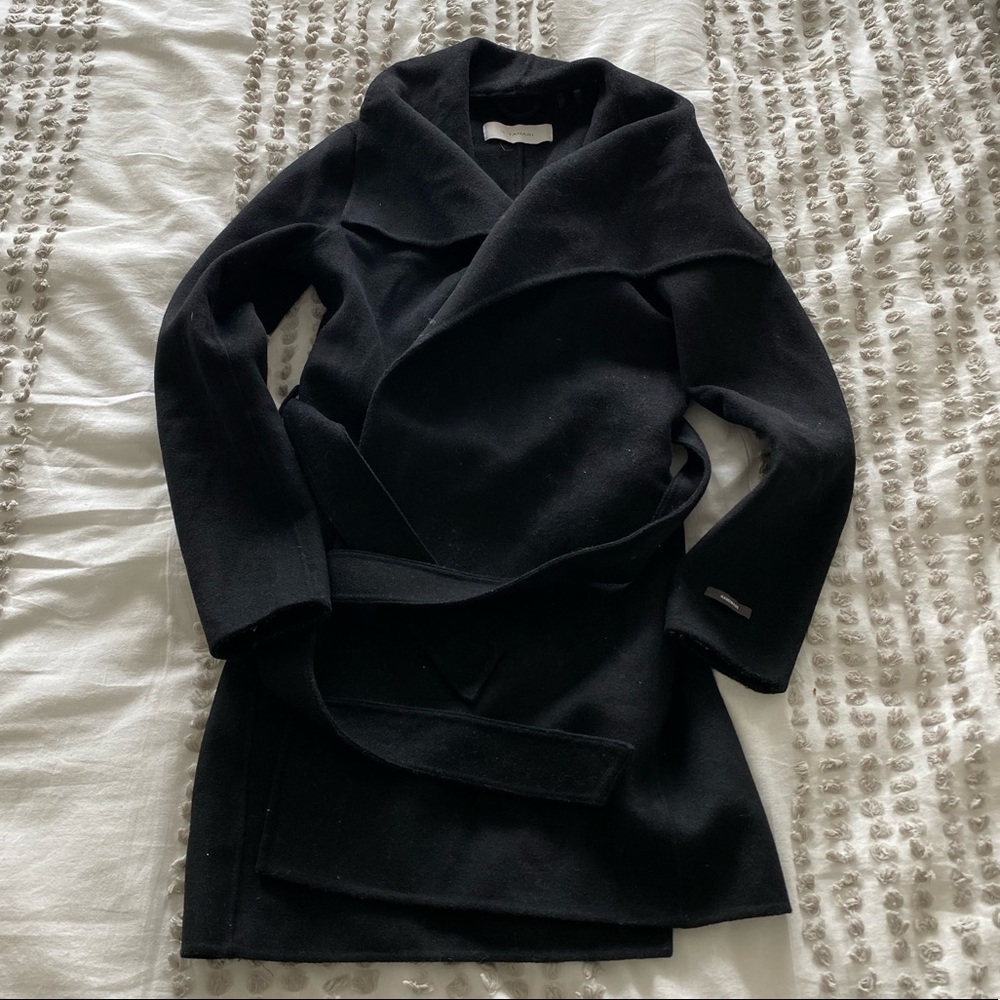 TAHARI black wrap coat. HANDMADE